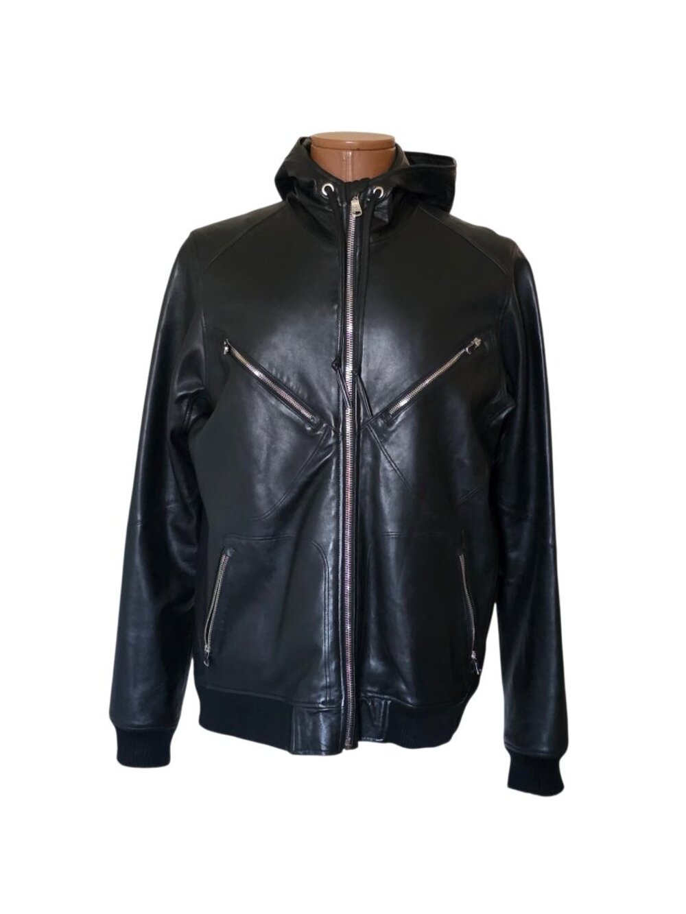 Polo Ralph Lauren Black Leather Varsity Hood Jacket Made in USA